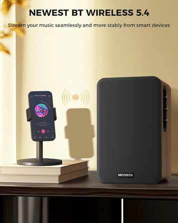 Активні полочні колонки 36W RMS, бездротові Bluetooth 5.4 динаміки для ПК з 5-дюймовим вуфером, USB-цифровим аудіо, регулюванням басів та високих частот, студійні монітори з RCA для вінілового програвача та ТВ, дерево