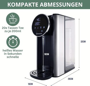 Гарячий водопостачальник Sommertal HW400 Businessline XXL: миттєва вода 45-100°C, 4L бак, сенсорний дисплей, функція дитячого харчування