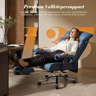 Офісний стілець Efomao XXL 200 кг з підставкою для ніг, штучна шкіра, висока спинка, регульовані підлокітники, підтримка попереку, сірий - для дому та офісу