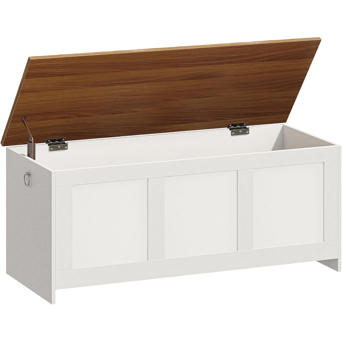 HOOBRO Лавка з ящиком для іграшок, 100 см, білий + натуральне дерево, з безпечним шарніром, для передпокою