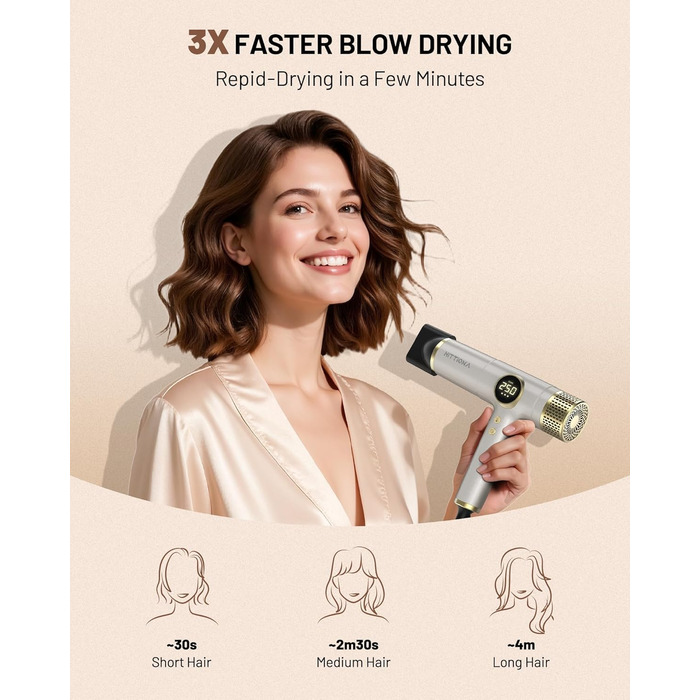 Іонічний дорожній фен HITTIONA 3 в 1 з диффузором, золото: швидке сушіння, подвійна напруга (100-240V), низький рівень шуму