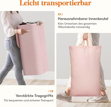 Кошик для білизни з кришкою Lifewit, 105л, рожевий, з міцним пластиковим каркасом, великий, складний, для спальні, ванної кімнати