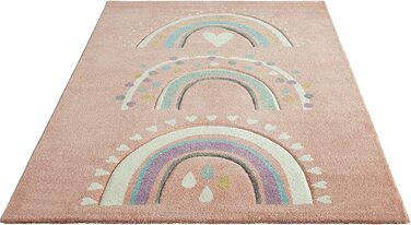 Сучасний м'який дитячий килим, м'який ворс, легкий у догляді, стійкий до фарбування, яскраві кольори, Райдужний візерунок, (140 х 200 см, рожевий)