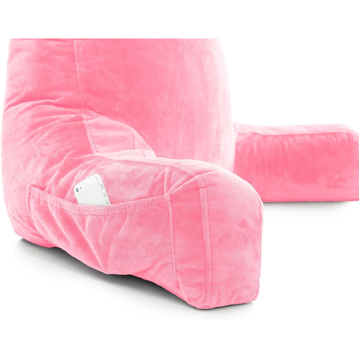 Подушка для чоловіка з підлокітниками - темно-сіра, для читання та відпочинку в ліжку, висока спинка, преміум піна пам'яті, знімний валик для шиї, оригінальна версія (світло-фіолетовий)