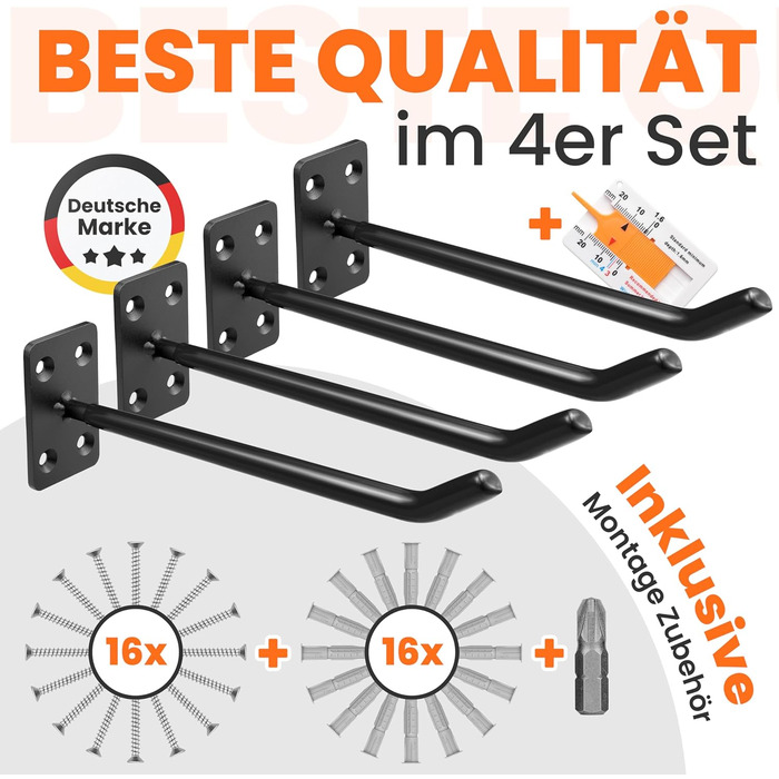 Набір кріплень для шин на стіну JK Trade® (4 шт.) з комплектом шурупів та дюбелів, для автомобілів, легкосплавних дисків, 40 кг, чорний V1