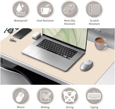 Килимок на стіл Niviy з екошкіри XXL (120x60 см), водонепроникний килимок для миші та захисна підкладка для офісу та дому, бежевий
