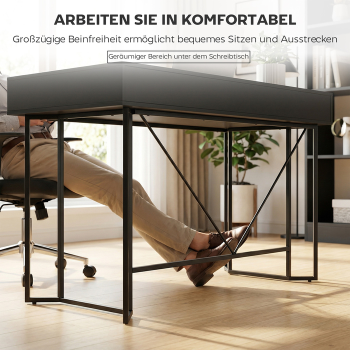 Компактний комп'ютерний стіл з 2 висувними ящиками, письмовий стіл з великою робочою поверхнею 120 x 60 x 77 см, чорного кольору