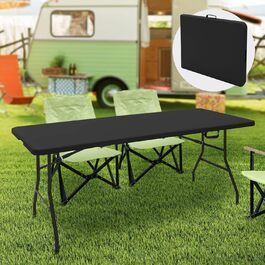 Кемпінговий стіл ML-Design складний чорний 180x74 см пластиковий, розкладний стіл з ручкою для перенесення, відкидний стіл для садової тераси балкон, садовий стіл 6 персон, фуршет стіл для вечірки стіл валіза стіл блошиний ринок стіл
