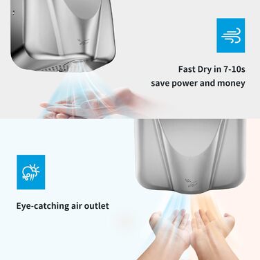 Anydry 2812 - Електричний сушар для рук AnyDry, для комерційного використання, нержавіюча сталь, швидка сушка (7-10 сек), 1600W, сріблястий (Brushed)