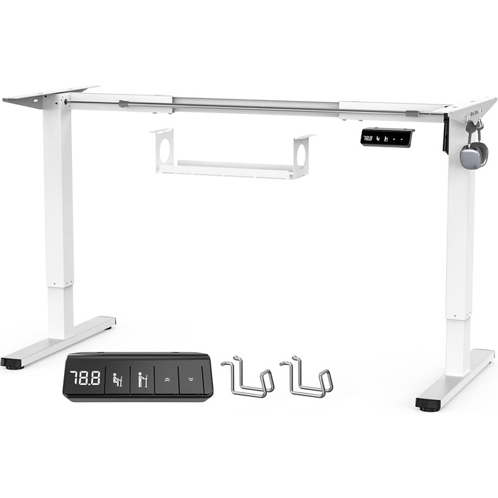 Електричний стіл з регулюванням висоти та кабельною ванною, з потужним мотором, контролером пам'яті та функцією захисту від зіткнень (білий)