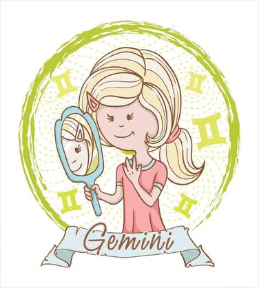 Знак зодіаку Набір підковдр Gemini Двоспальне ліжко, дівчина з дзеркалом, м'якої форми Високоякісна підковдра з 2 предметів з 1 наволочкою, 170 x 220 см - 75 x 50 см, багатобарвний