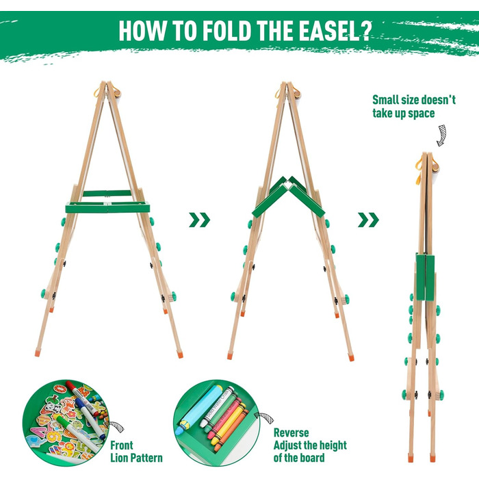 Дитяча мольберт-трансформер з паперовим рулоном, дошками для малювання та аксесуарами. Регульована висота 90-110 см. Дошка з покриттям для сухого стирання.