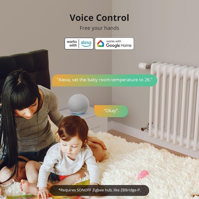 SONOFF TRVZB Zigbee Розумний термостат для радіатора, 4 шт., енергозбереження, програмування, сумісний з Alexa/Google Home/Home Assistant, Zigbee 3.0 Hub