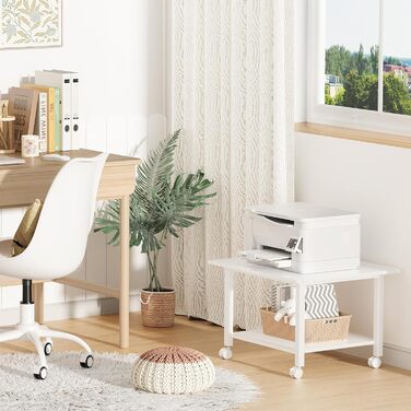 Стіл для принтера LELELINKY з колесами, мобільний двоярусний стійка для принтера, білий, 52.5 x 40 x 36 см