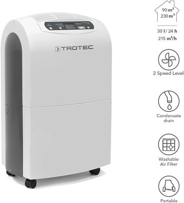 Електричний осушувач повітря для приміщень TROTEC TTK 100 E продуктивність 30 л/добу площа 90 м / 230 м осушувач з автоматичним відключенням