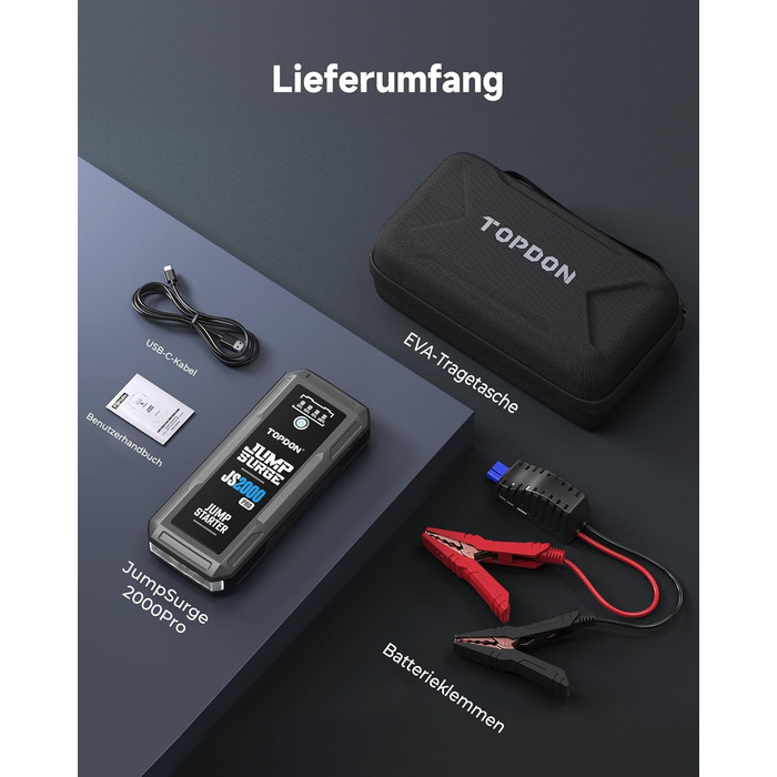 Powerbank TOPDON JS3000 для авто: пускова станція, 24000mAh, 12V, для бензинових та дизельних двигунів (до 9.0L/7.0L)