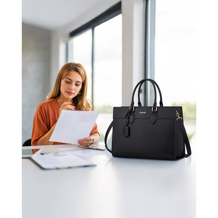 Сумка для ноутбука LOVEVOOK 15.6 дюймів, велика робоча сумка, шопер, акцентна сумка, водонепроникна сумка з PU шкіри, для бізнесу, роботи, навчання, чорна