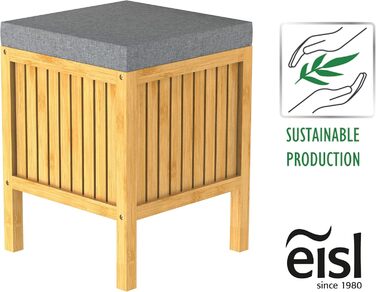 Стілець для ванної кімнати з бамбука EISL BMBA02-BH2, з місцем для білизни, 35x45x35 см