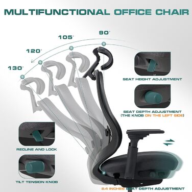 Офісний крісло Colamy XK01 Atlas: ергономічний, з високою спинкою, регульованою підголівником та 4D підлокітниками, чорний