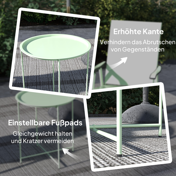 Outsunny Side Table Складаний садовий стіл Ø46 x 50 см Круглий стійкий до погодних умов балконний стіл зі складними ніжками столу Кемпінговий стіл Розкладний стіл Журнальний столик для вітальні, офісу, на вулиці, в приміщенні, зелений