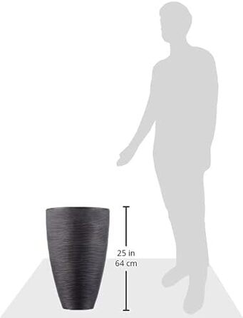 Ваза для квітів Dehner Vino | Кашпо, горщик для квітів | для кімнатних та садових рослин | сучасний, круглий, стійкий, міцний | рифлена поверхня | для використання в приміщенні та на вулиці | пластик | антрацит | Ø 40 см, висота 60 см
