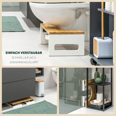 Пуф-стільчик для туалету Eluno з бамбука, білий: складаний, антиковзкий, для дорослих та дітей, полегшує при запорах та здутті