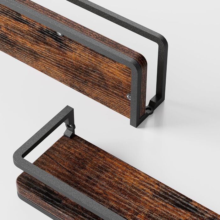 Полиця настінна дерев'яно-металева Wandregal 2 шт 42 см, плаваючі полиці для ванної, спальні, вітальні, кухні, офісу (Рустикальний коричневий + Чорний)