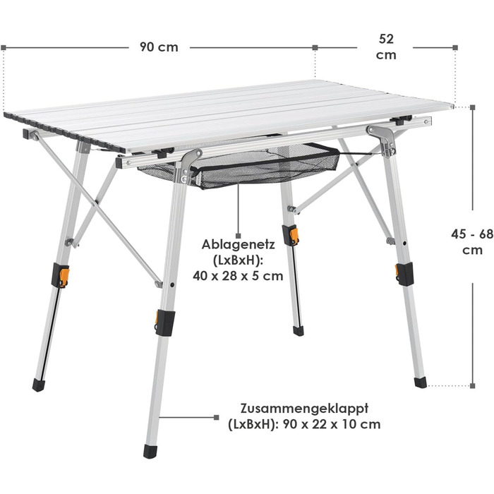 Кемпінговий стіл Juskys Picco - Алюмінієвий стіл 90 х 52 см легкий, складний, регулюється по висоті - Кемпінг, Сад - Відкритий розкладний стіл - Садовий стіл сріблястий