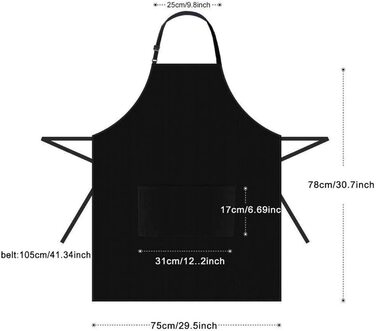 Фартух Viedouce з 2 упаковок, водонепроникний фартух шеф-кухаря з кишенями, Регульований кухонний фартух, фартух для барбекю, нагрудний фартух, кухонний фартух (без логотипу-чорний)