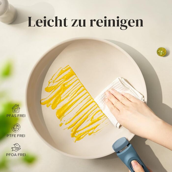 Набір сковорідок Redchef з знімними ручками, індукційні сковороди з керамічним покриттям, антипригарні, 6 предметів (20, 24, 28 см), економія місця, без PTFE, PFOA та PFAS (блакитні)