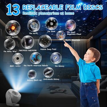 Проектор зоряного неба Planetarium Sternenprojektor: 13 в 1 LED проєктор галактики, 12 слайдів, нічник для дітей, сірий