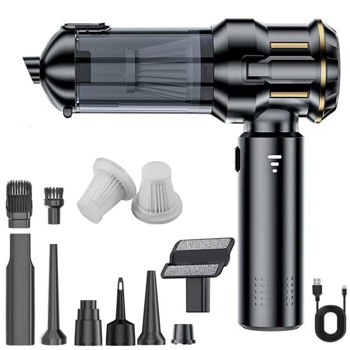 Акумуляторний ручний пилосмок 4-в-1, бездротовий пилосос та електричний обдув 22000Па, 3 режими, для авто, дому, кухні та шерсті тварин, чорний