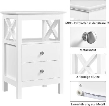 Приліжкова тумбочка Yaheetech з 2 ящиками, сучасний комод, 40x30x60 см, біла
