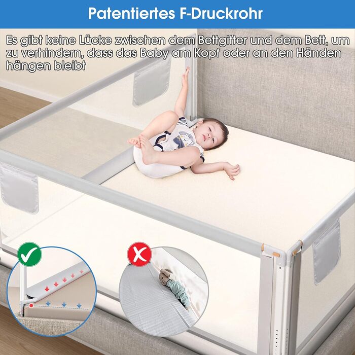 Рейлінги для ліжок YIKANWEN, 180 см захисні кожухи для дітей від 0 до 10 років, висувні поручні для ліжечка Дитячі поручні, підходять для ліжечок, ліжок батьків і всіх ліжок з масиву дерева (тільки ука) 180см-