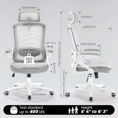 Ергономічне крісло для офісу Fizzin з регульованою поперековою підтримкою, дихаюча сітка, потовщене сидіння, зручне для дому та офісу (Рожевий, Сірий)