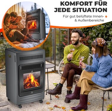 Газовий обігрівач KESSER®: газовий камін-обігрівач з інфрачервоним випромінюванням, 3.4 кВт, 2 режими, з регулятором тиску та шлангом, сумісний з бутаном/пропаном (до 11 кг), антрацит