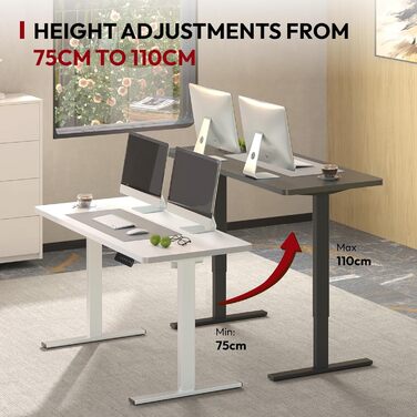 Регульований за висотою стіл Sanodesk з двомоторним приводом та вбудованим бездротовим зарядним пристроєм 15W, Smart Desk з 4 позиціями пам'яті, стільниця з масиву дерева 110x54 см, вантажопідйомність до 80 кг (100 x 60 см, Чорний)