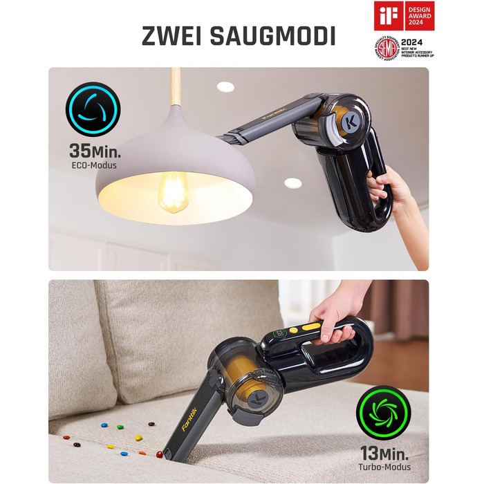 Акумуляторний ручний пилосос Fanttik Fold V10 APEX Pivot для авто та дому, потужність 17 000 Па, LED-дисплей, з гнучким шлангом та щіткою для шерсті тварин