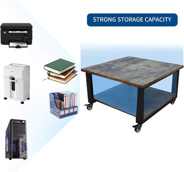 Підставка для принтера Natwind, 2 ящики, 50x50x32 см, великий стіл для принтера, копіювальна стійка під стіл, роликовий візок з полицею для паперу, тримач для принтера на коліщатках для домашнього офісу (ретро)