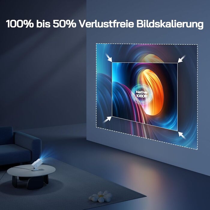 WOLFANG Міні проєктор 4K з Netflix, 26000 люмен, WiFi 6, Smart, 50% Zoom, 180° обертання, сумісний з TV Stick, iOS, Android, PC, PS5, HDMI, AV