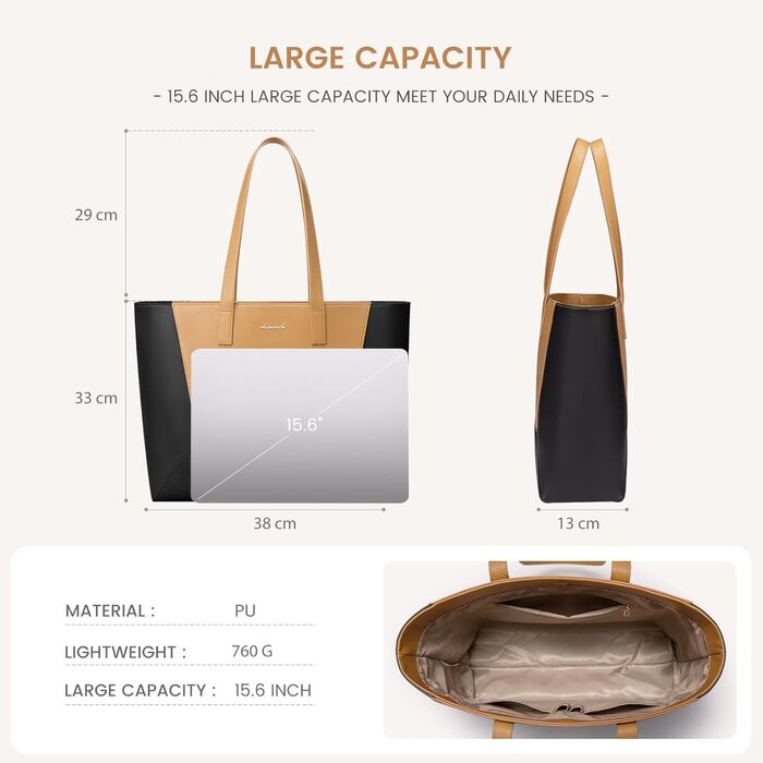 LOVEVOOK Сумка-шопер з натуральної шкіри, велика жіноча сумка на плечі, сумка-тоут, коричнева (чорно-коричнева, M)