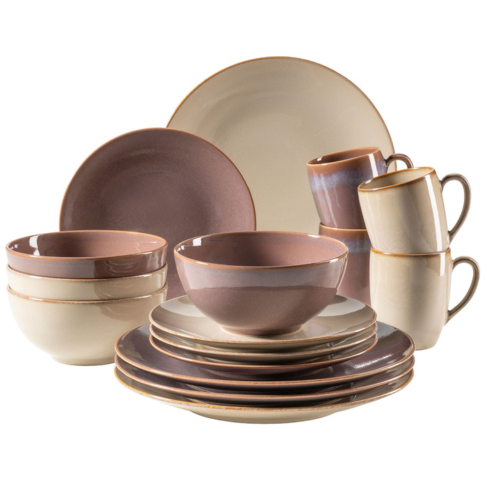 Набір посуду MÄSER 16-ти частинний, пісочний колір, кераміка, для 4 осіб, вінтажний стиль