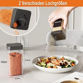 Набір баночок для спецій кутовий [32x 120 мл] з кришкою, стабільний пластик, герметичний дозатор, контейнери для спецій з дозатором, баночки для спецій з 120 етикетками, органайзер для спецій чорного кольору (24 шт.)