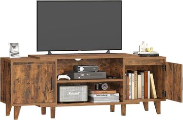 Тумба під TV, тумба для телевізора до 60 дюймів, TV-стійка з 2 шухлядами та 2 відкритими полицями, 40 x 140 x 51,5 см, для вітальні, спальні, їдальні, білий колір TV16703E (Вінтаж-коричневий)