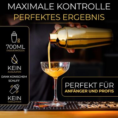 Набір для коктейлів Cobbler 700мл з нержавіючої сталі, професійний шейкер для барменів з підставкою та рецептами, класичний набір (Gold)