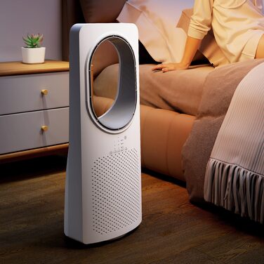 Безлопатевий вентилятор для спальні, 36 дБ, з коливанням на 45°, 3 швидкості, 3 режими, таймер на 15 годин, білий