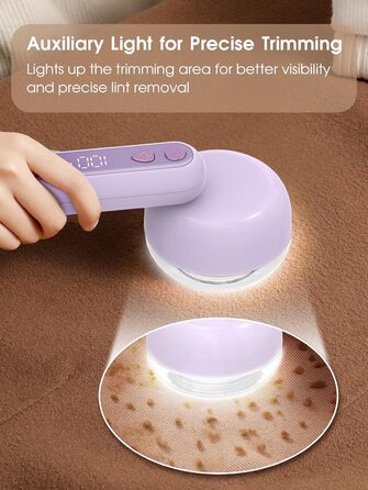 Електричний видальник ворсу COPPA з 6 лезами, 3 швидкості, перезаряджається, портативний, з індикатором заряду, для одягу (білий/фіолетовий)