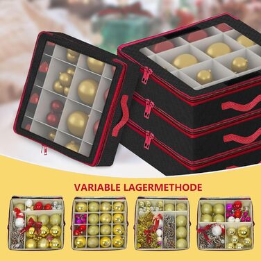 Коробка для зберігання новорічних кулічок з перегородками, 4 шт. Чорна коробка для прикрас на ялинку, органайзер для новорічних іграшок, складна, з ручками, для зберігання та штабелювання