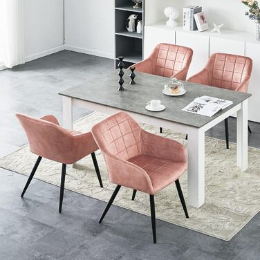 CLIPOP Комплект стільців для їдальні з підлокітниками, м'яке крісло, оббивка з штучної шкіри, для кухні, вітальні (6 шт., оксамит персиково-рожевий)