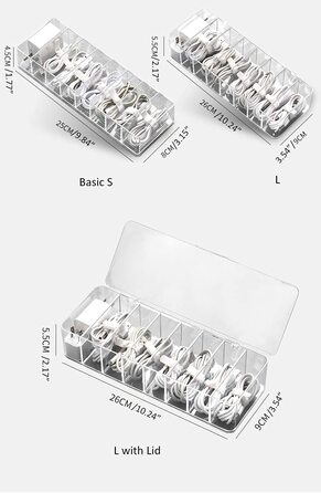 Ящик для зберігання кабелів YunNasi коробка для органайзера кабелів з 10 кабельними стяжками коробка для управління кабелями прозорий пластиковий ящик для зберігання органайзер для стільниць (великий з кришкою - 2 упаковки)